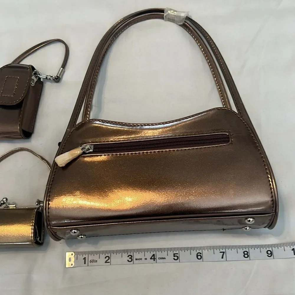 NWT Elegant Metallic Brown Womens Handbag Set perfect for all your essentials